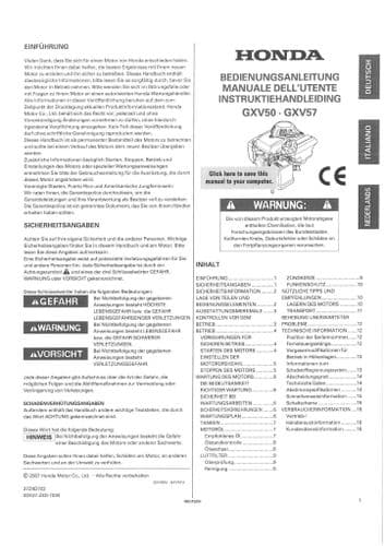 Honda Engine GXV50 GXV57 Operators Manual