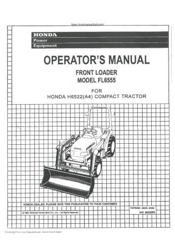 Honda Front Loader Model FL6555 for H6522 Multi Purpose Tractor Operators Manual