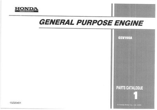 Honda General Purpose Engine GSV190A Parts Manual