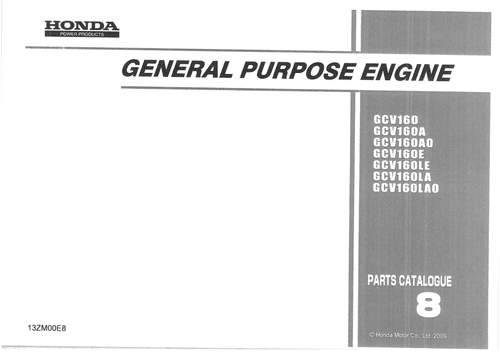Honda General Purpose Engine GVC160 GCV160A GCV160AO GCV160E GCV160LE GCV160LA GCV160LAOParts Manual