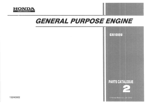 Honda General Purpose Engine GX100U Parts Manual