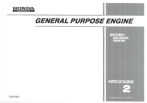 Honda General Purpose Engine GX120K1 Parts Manual