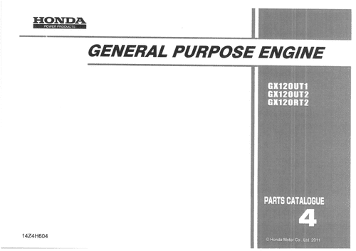 Honda General Purpose Engine GX120UT1 GX120UT2 GX120RT2 Parts Manual