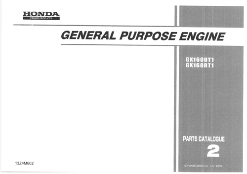Honda General Purpose Engine GX160UT1 GX160RT1 Parts Manual