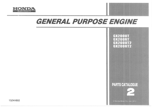 Honda General Purpose Engine GX200UT GX200RT GX200UT2 GX200RT2 Parts Manual