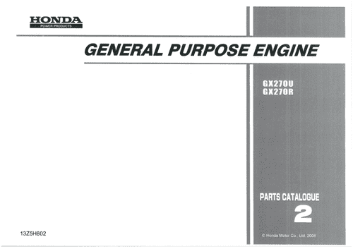 Honda General Purpose Engine GX270U GX270R Parts Manual