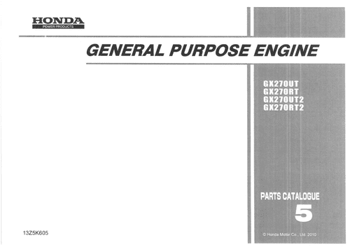 Honda General Purpose Engine GX270UT GX270RT GX270UT2 GX270RT2 Parts Manual