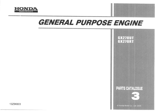 Honda General Purpose Engine GX270UT GX270RT Parts Manual