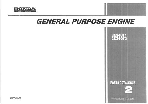 Honda General Purpose Engine GX340T1 GX340T2 Parts Manual