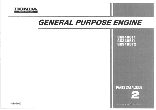 Honda General Purpose Engine GX340UT1 GX340RT1 GX340UT2 Parts Manual