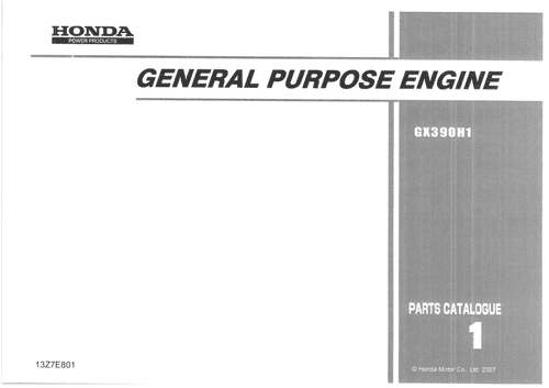 Honda General Purpose Engine GX390H1 Parts Manual