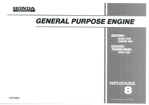 Honda General Purpose Engine GX390K1 Catalogue 8 Parts Manual