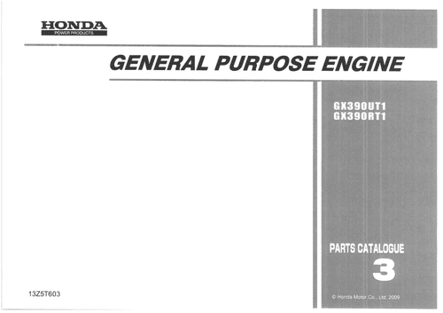 Honda General Purpose Engine GX390UT1 GX390RT1 Catalogue 3 Parts Manual