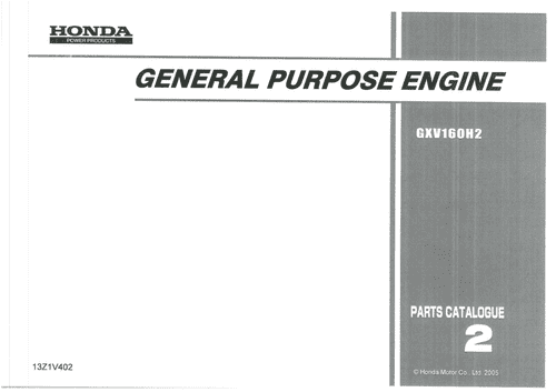 Honda General Purpose Engine GXV160H2 Parts Manual