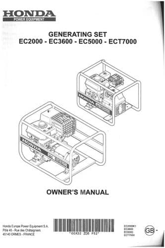 Honda Generating Set EC2000 EC3600 EC5000 ECT7000 Operators Manual