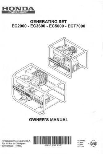 Honda Generating Set EC2000 EC3600 EC5000 ECT7000 Operators Manual - ORIGINAL