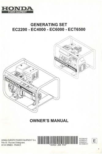 Honda Generating Set EC2200 EC4000 EC6000 EC6500 Operators Manual
