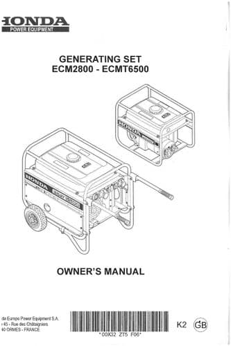 Honda Generating Set ECM2800 ECMT6500 Operators Manual