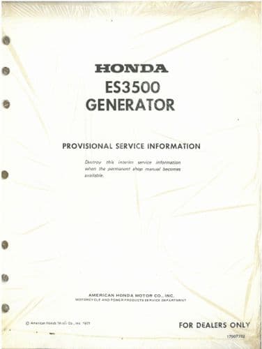 Honda Generator ES3500 Workshop Service Repair Manual