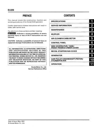 Honda Generator EU20i Service Manual