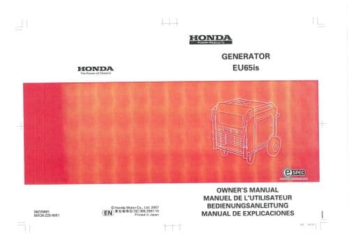 Honda Generator EU65IS Operators Manual