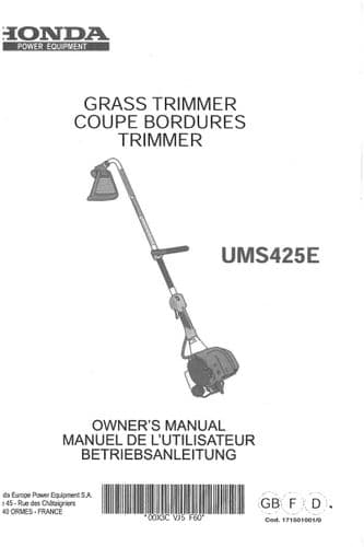 Honda Grass Cutter Strimmer UMS425E Operators Manual