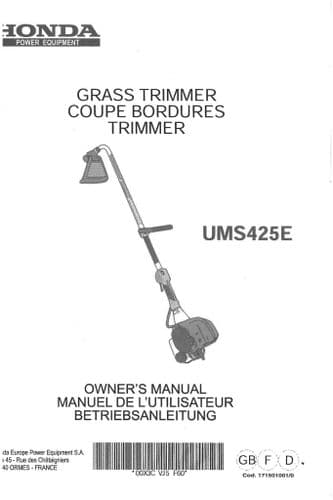 Honda Grass Cutter Strimmer UMS425E Operators Manual
