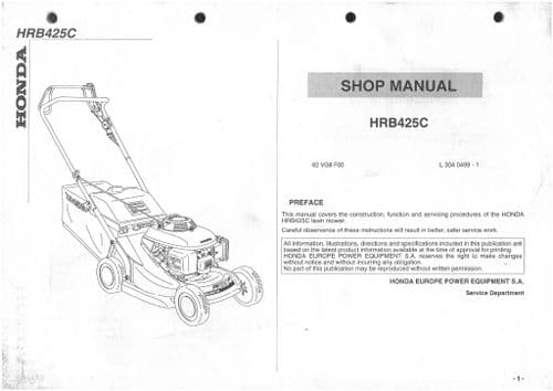 Honda Lawn Mower HRB425C - Workshop  Manual