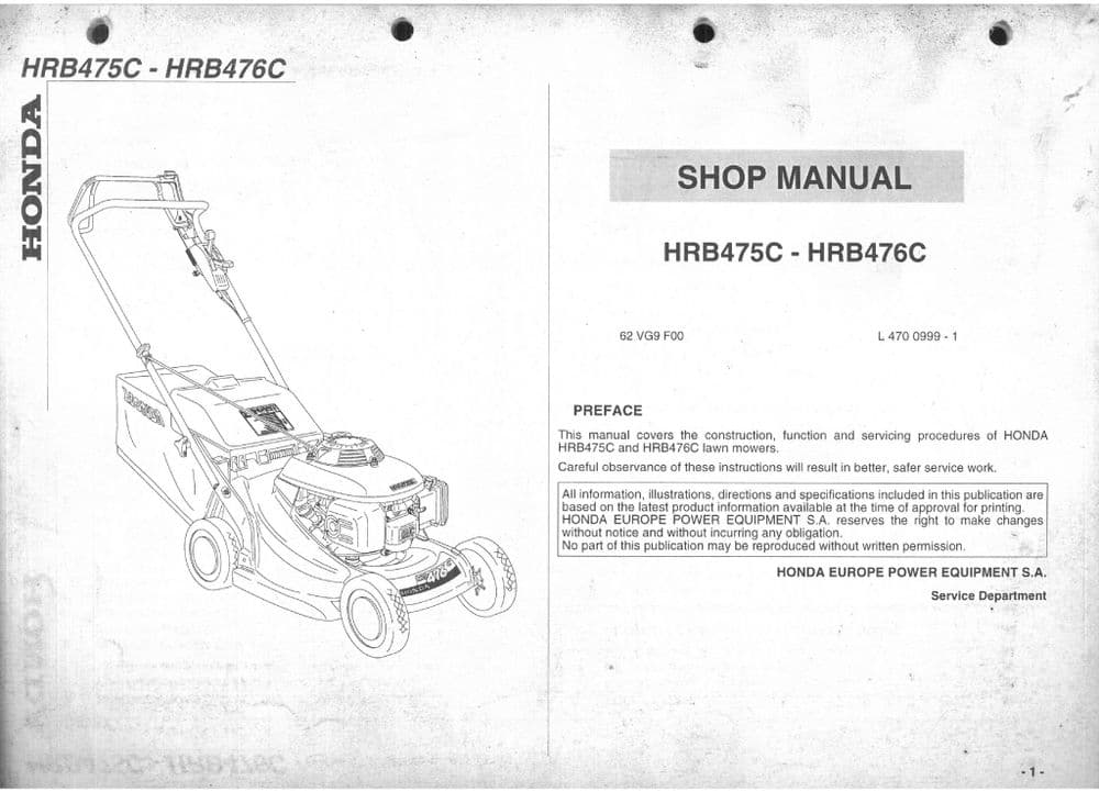 Honda Lawn Mower HRB475C HRB476C Manual — free download
