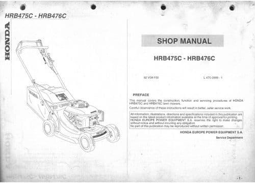 Honda Lawn Mower HRB475C HRB476C - Workshop  Manual