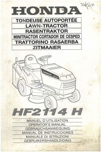 Honda Lawn Tractor HF2114S Operators Manual - ORIGINAL