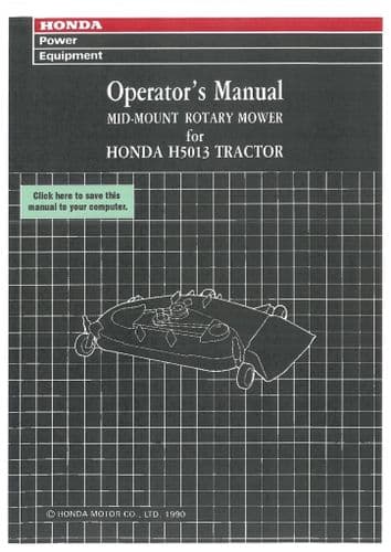 Honda Mid Mount Rotary Mower for Honda H5013 Tractor Operators Manual