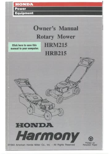 Honda Mower HRM215 HRB215 Operators Manual