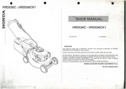 Honda Rotary Mower HRD536C & HRD536CK1 Workshop Service Repair Manual