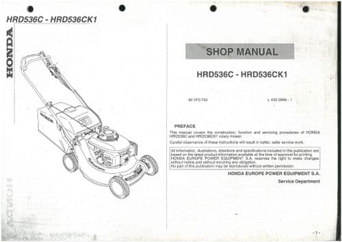 Honda Rotary Mower HRD536C & HRD536CK1 Workshop Service Repair Manual