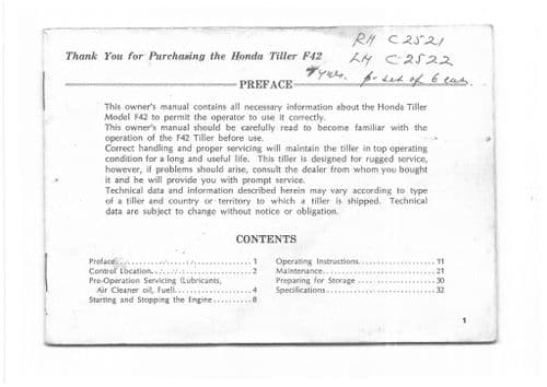Honda Tiller F42 Operators Manual - F42
