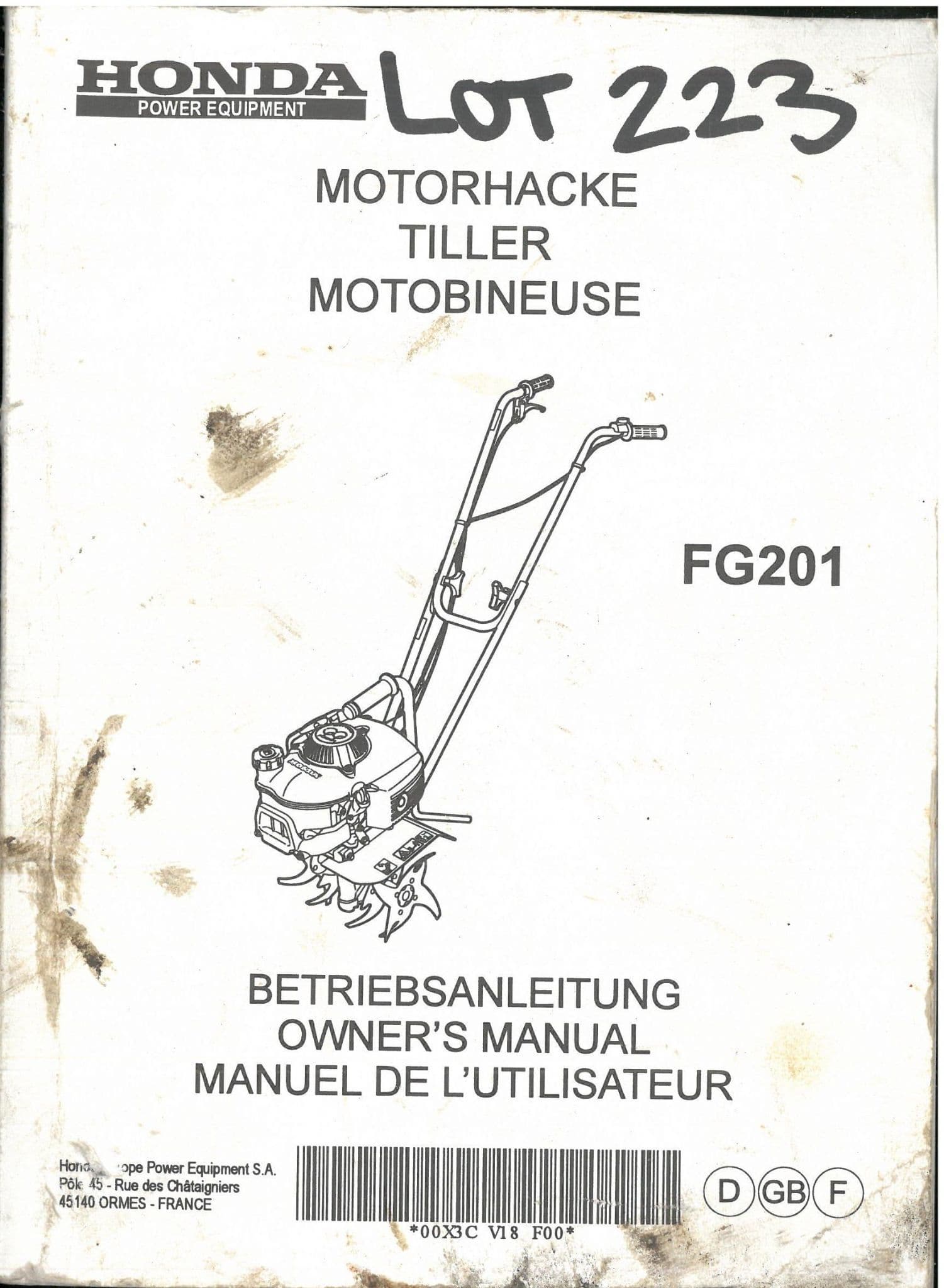 Honda Tiller FG201 Operators Manual FG 201