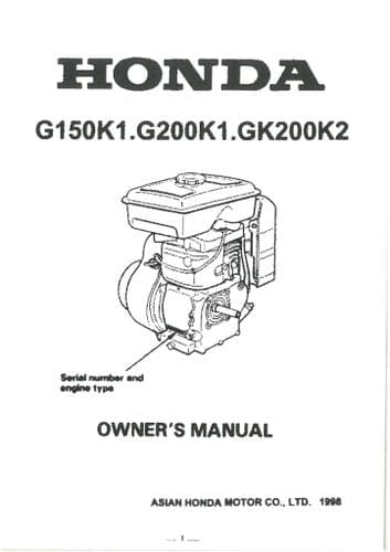 Honda Tractor G150K1 G200K1 GK200K2 Operators Manual