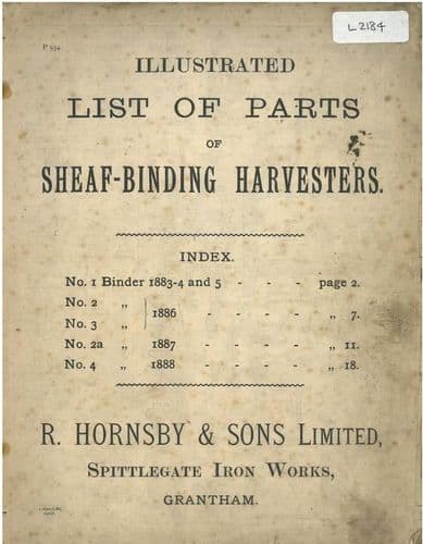 Hornsby & Sons Sheaf-Binding Parts Manual - Binder 1, 2, 3, 2a & 4