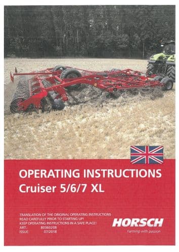 Horsch Cultivator Cruiser 5XL 6XL 7XL Operators Manual
