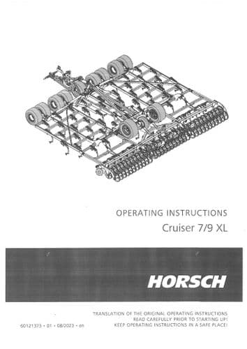 Horsch Cultivator Cruiser 7XL 9XL Operators Manual