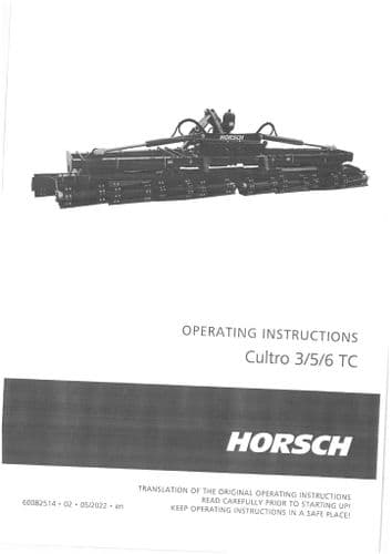 Horsch Cultivator Cultro Knife Roller 3TC 5TC 6TC Operators Manual