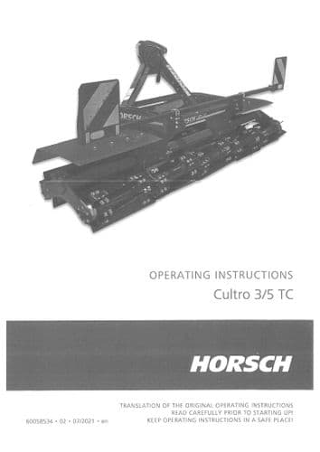 Horsch Cultivator Cultro Knife Roller 3TC 5TC Operators Manual