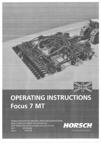 Horsch Cultivator Drill Focus 7MT Operators Manual