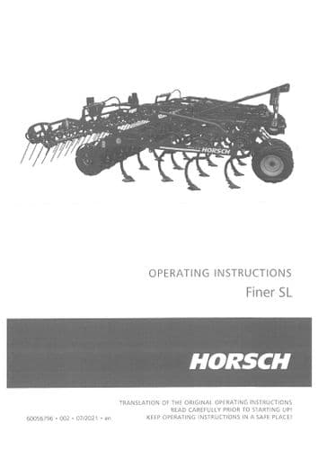 Horsch Cultivator Finer 6SL & 7SL Operators Manual