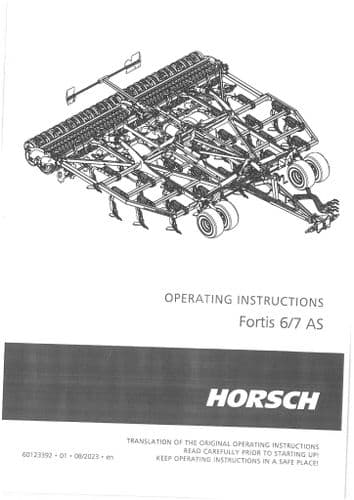Horsch Cultivator Fortis 6AS 7AS Operators Manual