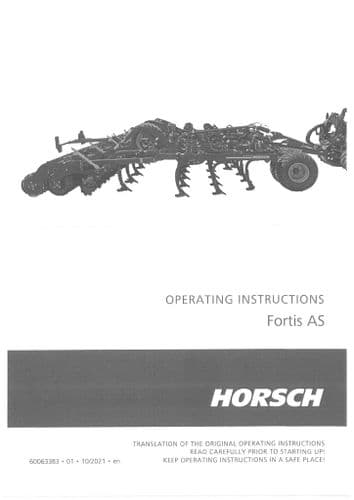 Horsch Cultivator Fortis 6AS 8AS Operators Manual