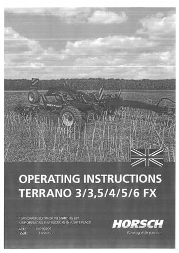 Horsch Cultivator Terrano 3FX 3.5FX 4FX 5FX 6FX Operators Manual