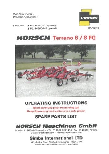 Horsch Cultivator Terrano 6FG 8FG Operators Manual