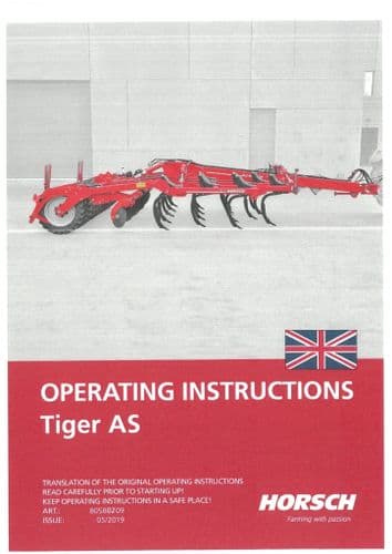 Horsch Cultivator Tiger 3AS 4AS 5AS 6AS 8AS 4AS Starr Operators Manual